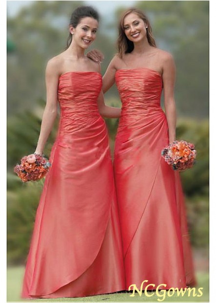 Orange Color Family Full Length Strapless Neckline Asymmetrical Bridesmaid Dresses