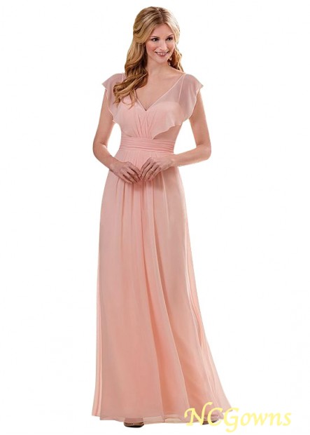 V-Neck Full Length Length Orange Chiffon A-Line Pink Dresses