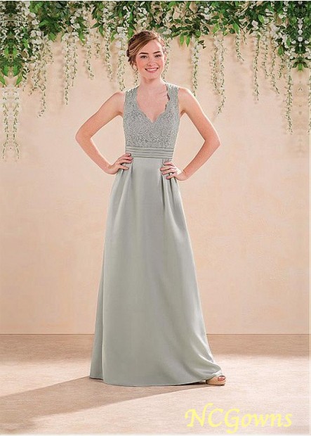 Natural Gray A-Line Full Length  Lace  Satin Bridesmaid Dresses