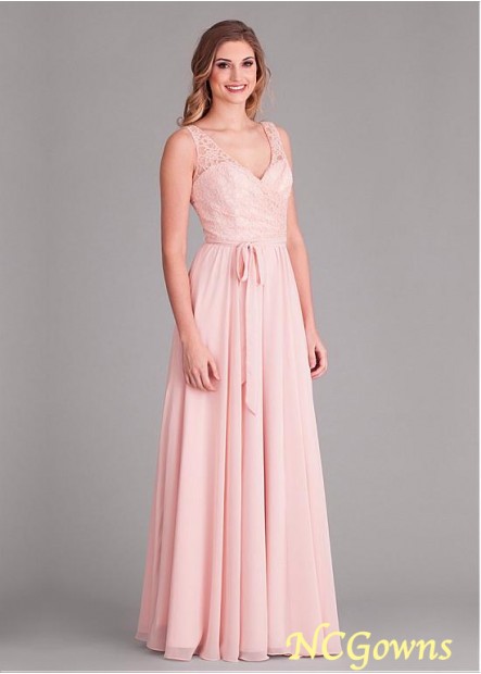 A-Line Silhouette Lace  Chiffon Full Length Pink Dresses