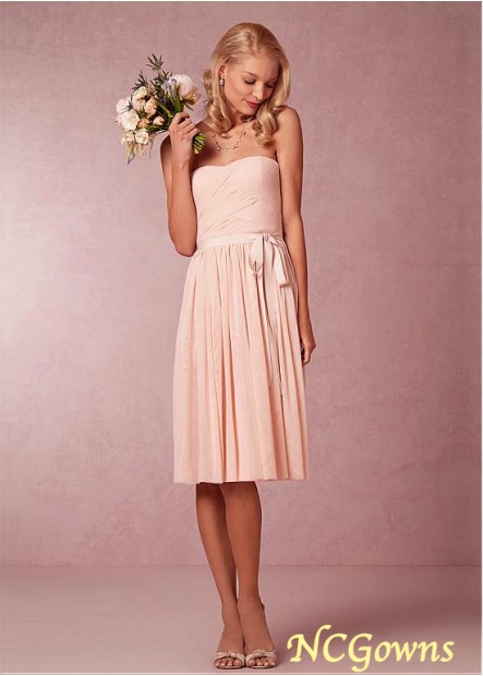Ncgowns Natural A-Line Chiffon Fabric Knee-Length Pink Dresses T801525356544