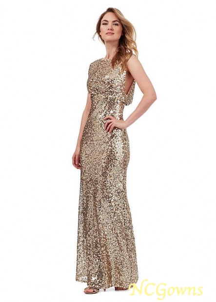 Sequins Jewel Neckline Natural Waistline Full Length Sheath Column Gold Bridesmaid Dresses