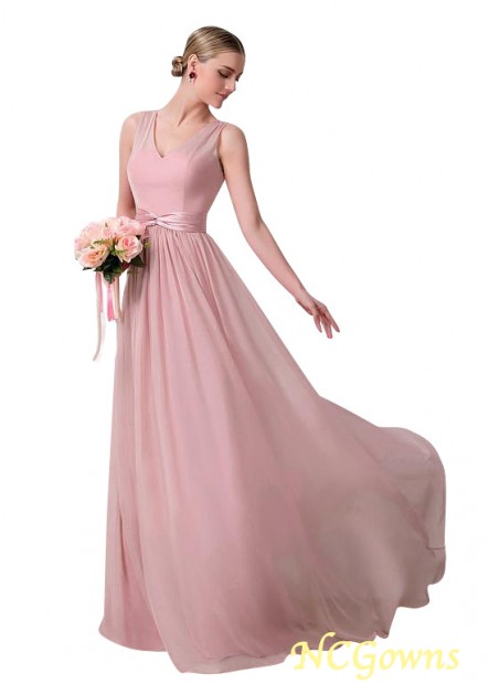 V-Neck Pink Color Family Full Length Natural Pink Dresses T801525662814