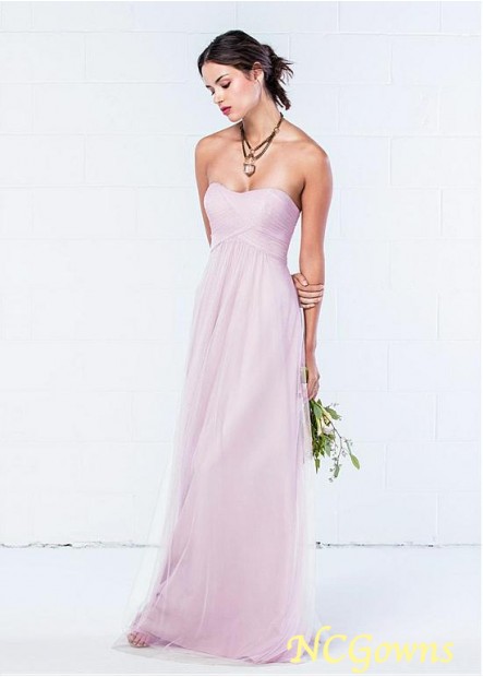 Tulle Fabric A-Line Pink Full Length Bridesmaid Dresses T801525356290