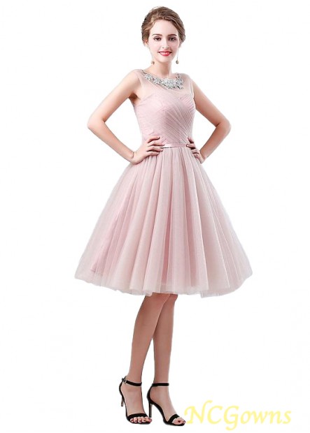 Pink Color Family Tulle Knee-Length Bridesmaid Dresses