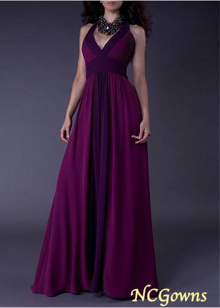 Full Length Length A-Line Silhouette Purple Empire Bridesmaid Dresses