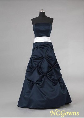 Satin Fabric Full Length Blue Tone Color Family Strapless Bridesmaid Dresses T801525355746