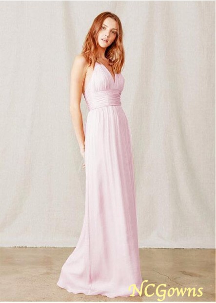 Silk Like Chiffon Pink A-Line Full Length Length Halter Neckline Natural Bridesmaid Dresses