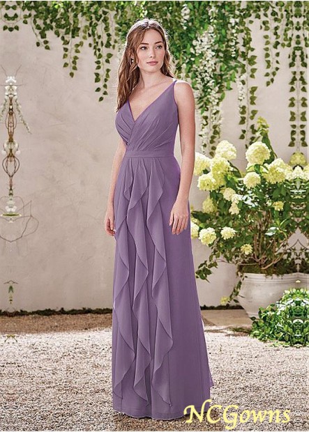 Full Length Purple A-Line Natural Chiffon Bridesmaid Dresses T801525355863