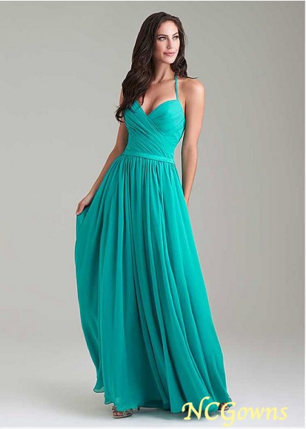 Blue Tone A-Line Silhouette Full Length Length Halter Bridesmaid Dresses