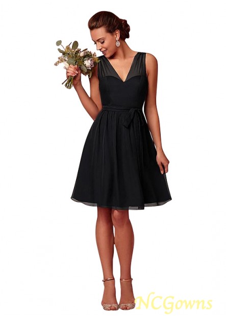 V-Neck Black Color Family Silk-Like Chiffon Fabric A-Line Silhouette Natural Waistline Black Dresses