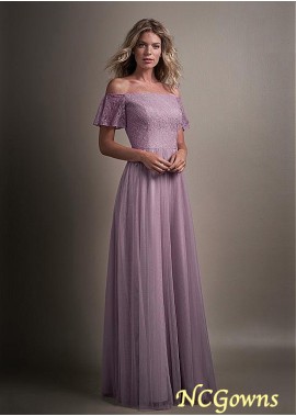 Lace  Tulle Fabric Natural Waistline A-Line Bridesmaid Dresses