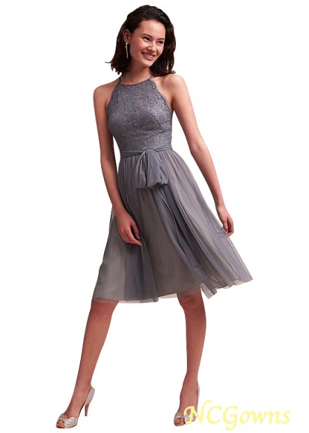 Jewel Neckline A-Line Silhouette Knee-Length Length Lace  Tulle Silver Dresses