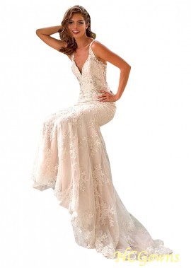 Ncgowns Full Length Length Tulle V-Neck Natural Wedding Dresses