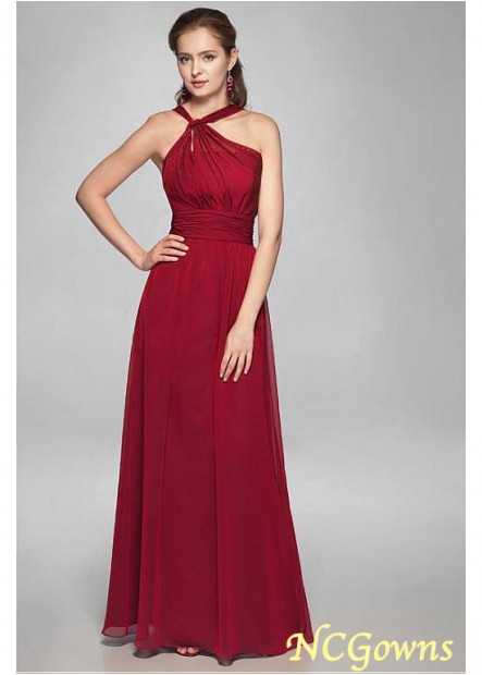 Empire Red Tone A-Line Chiffon Halter Full Length Length Red Dresses T801525356944