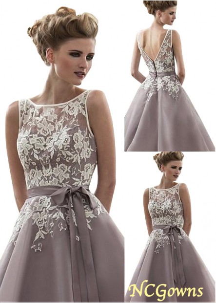 A-Line Silhouette Natural Tea-Length Purple Bridesmaid Dresses