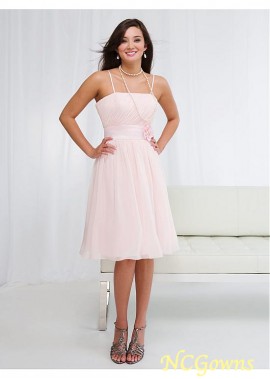 Ncgowns A-Line Silhouette Pink Spaghetti Straps Neckline Chiffon  Charmeuse Bridesmaid Dresses