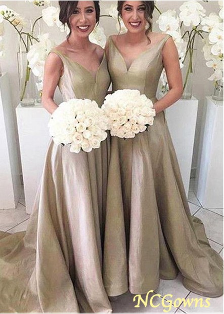 Ncgowns Taffeta Fabric A-Line Silhouette V-Neck Bridesmaid Dresses