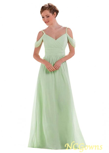Spaghetti Straps Neckline Green  Chiffon Natural Bridesmaid Dresses