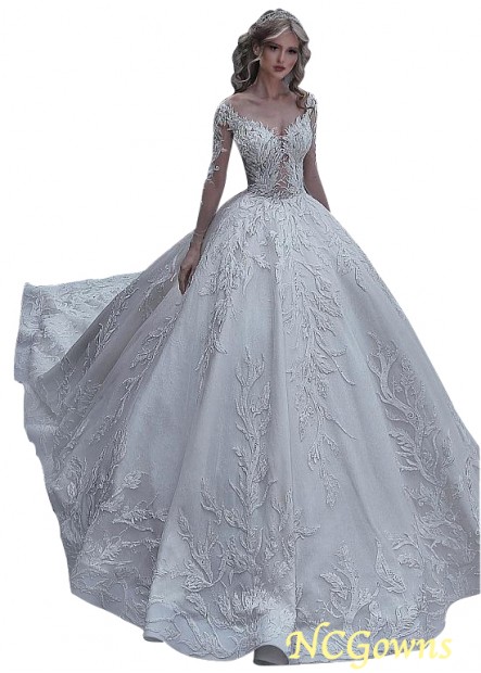 V-Neck Natural Royal Monarch 70Cm Along The Floor Tulle  Lace Wedding Dresses