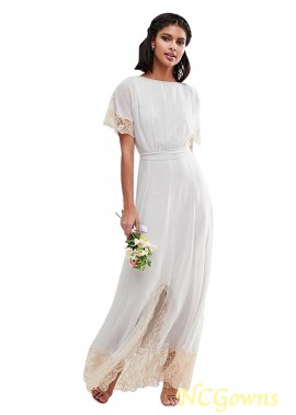 Natural Waistline A-Line White Full Length Bridesmaid Dresses
