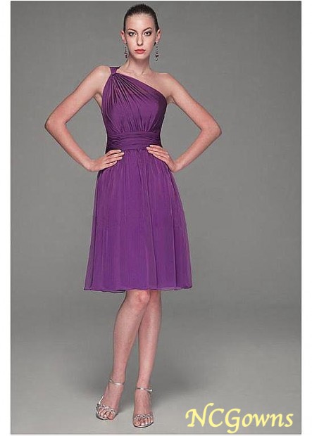 Purple Color Family Natural Chiffon One Shoulder