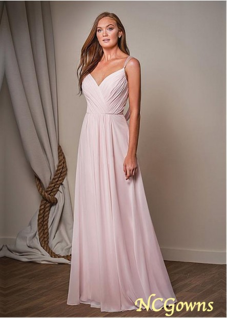 Natural Waistline Pink Chiffon Fabric V-Neck Bridesmaid Dresses T801525355120