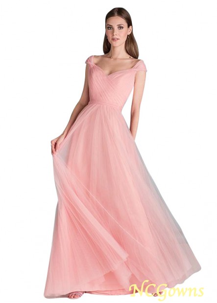 Tulle Fabric V-Neck Natural Waistline Pink Color Family A-Line Pink Dresses