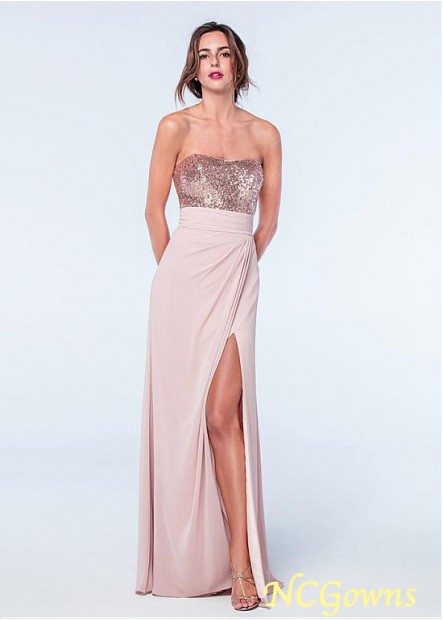 Sequin Lace  Chiffon Full Length Strapless Neckline Pink Dresses