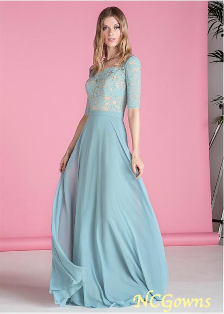 A-Line Silhouette Blue Tone Full Length Bridesmaid Dresses