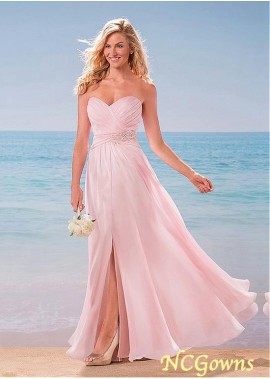 Silk-Like Chiffon Full Length A-Line Pink Color Family Bridesmaid Dresses