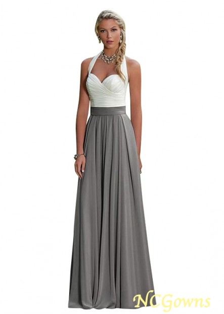 Silver Full Length Halter A-Line Silver Dresses