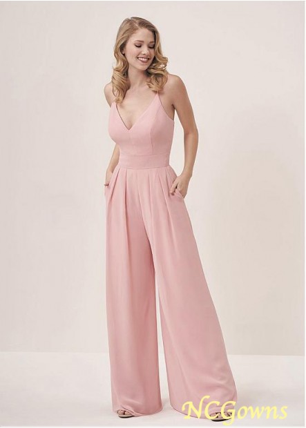 Pink Natural Waistline Full Length Length Chiffon Bridesmaid Dresses T801525356276