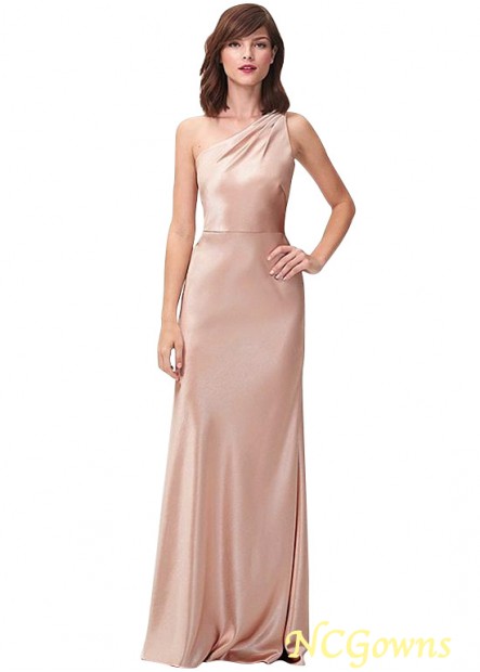 Full Length Length Stretch Satin Natural Waistline Pink One Shoulder Bridesmaid Dresses T801525354316