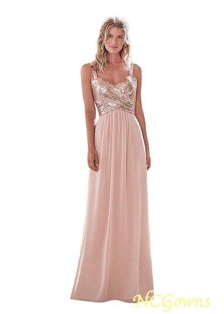 Full Length Natural V-Neck A-Line Pink Bridesmaid Dresses