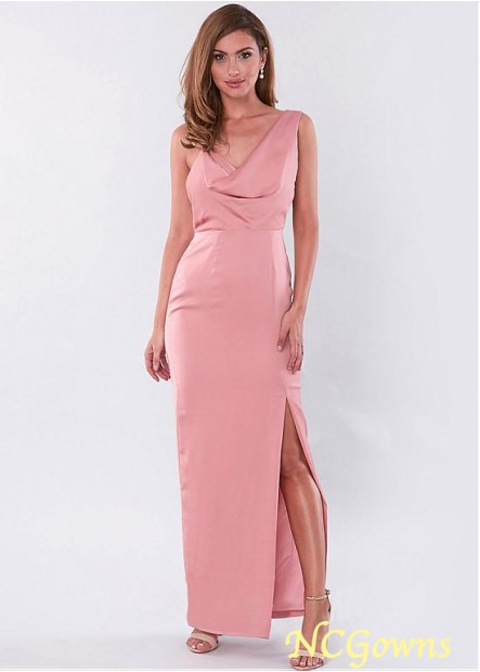 Cowl Neckline Satin Chiffon Sheath Column Silhouette Pink Dresses
