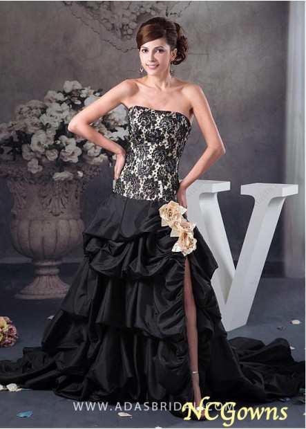 Strapless Slit Black A-Line Silhouette Special Occasion Dresses