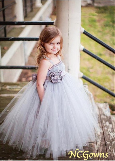 Tulle Silver Color Family Floor-Length Flower Girl Dresses T801525394544