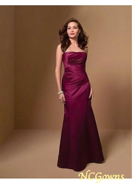 Satin Fabric Strapless Red Tone Color Family Full Length Bridesmaid Dresses
