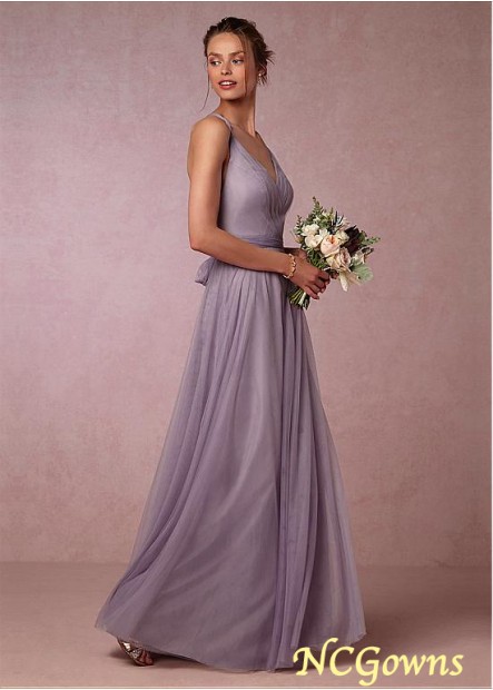 Purple Full Length Halter Neckline Bridesmaid Dresses
