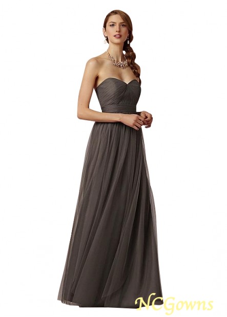 Ncgowns Tulle Fabric A-Line Silhouette Chocolate Natural Waistline Full Length Silver Dresses