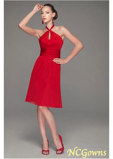 A-Line Silhouette Red Tone Color Family Halter Neckline Empire Waistline Short Dresses