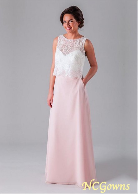 A-Line Lace  Chiffon Fabric Natural Pink Color Family Bridesmaid Dresses