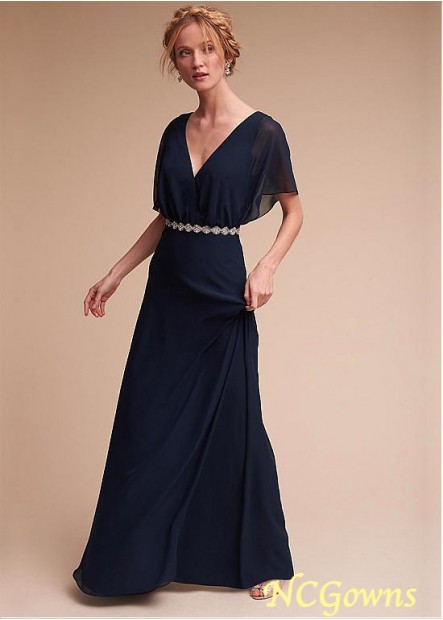 Blue Tone Full Length Length Chiffon Fabric Natural Waistline Bridesmaid Dresses