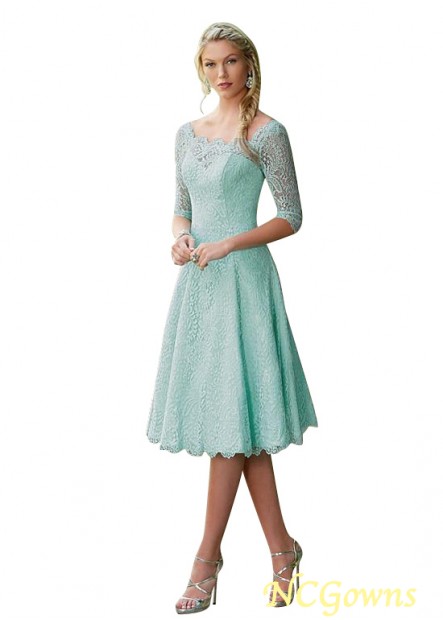 Blue Tone Color Family Tea-Length Length A-Line Natural Waistline Bridesmaid Dresses