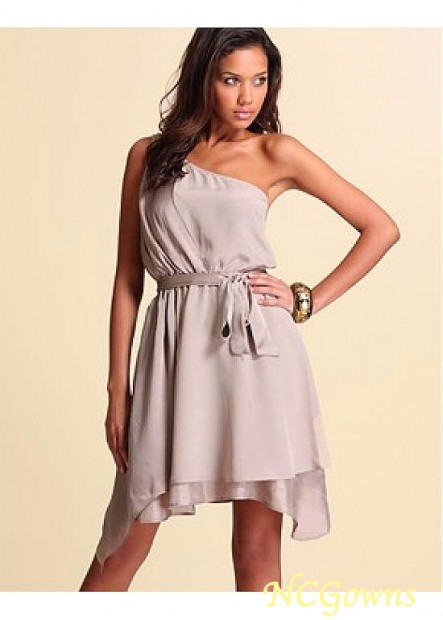 Ncgowns Chiffon  Stretch Charmeuse  Fabric Asymmetrical One Shoulder Short Dresses