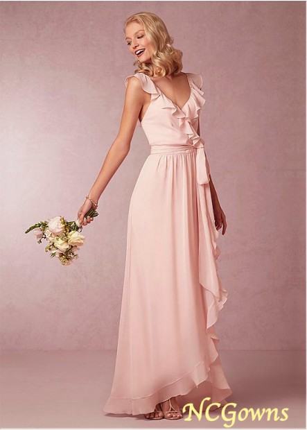 Hi-Lo Length A-Line Silhouette Natural V-Neck Pink Dresses