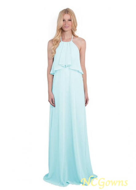 Natural A-Line Silhouette Full Length Halter Neckline Bridesmaid Dresses