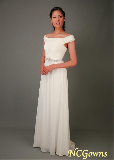Without Train Full Length Off-The-Shoulder Short Sleeve Length Chiffon  Cap Sleeve Type Ivory Dresses