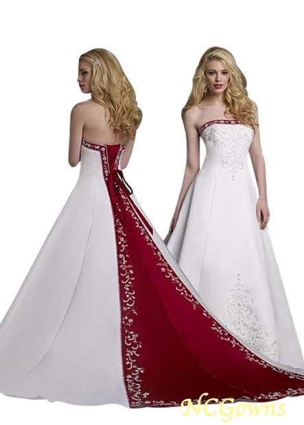 Full Length A-Line Silhouette No Waistline Waistline Sleeveless Satin Cathedral 50-70Cm Along The Floor Wedding Dresses